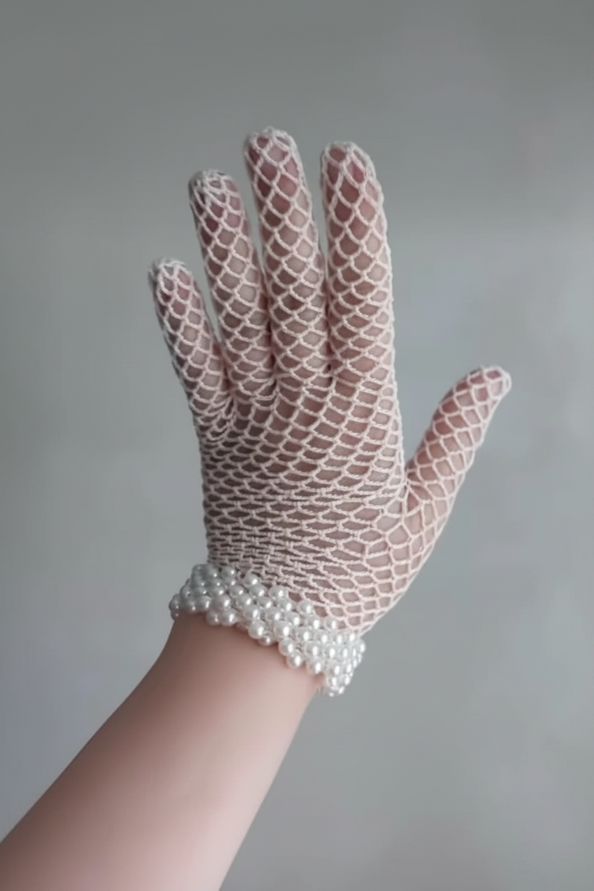 Handmade Crochet Pearl Net Gloves