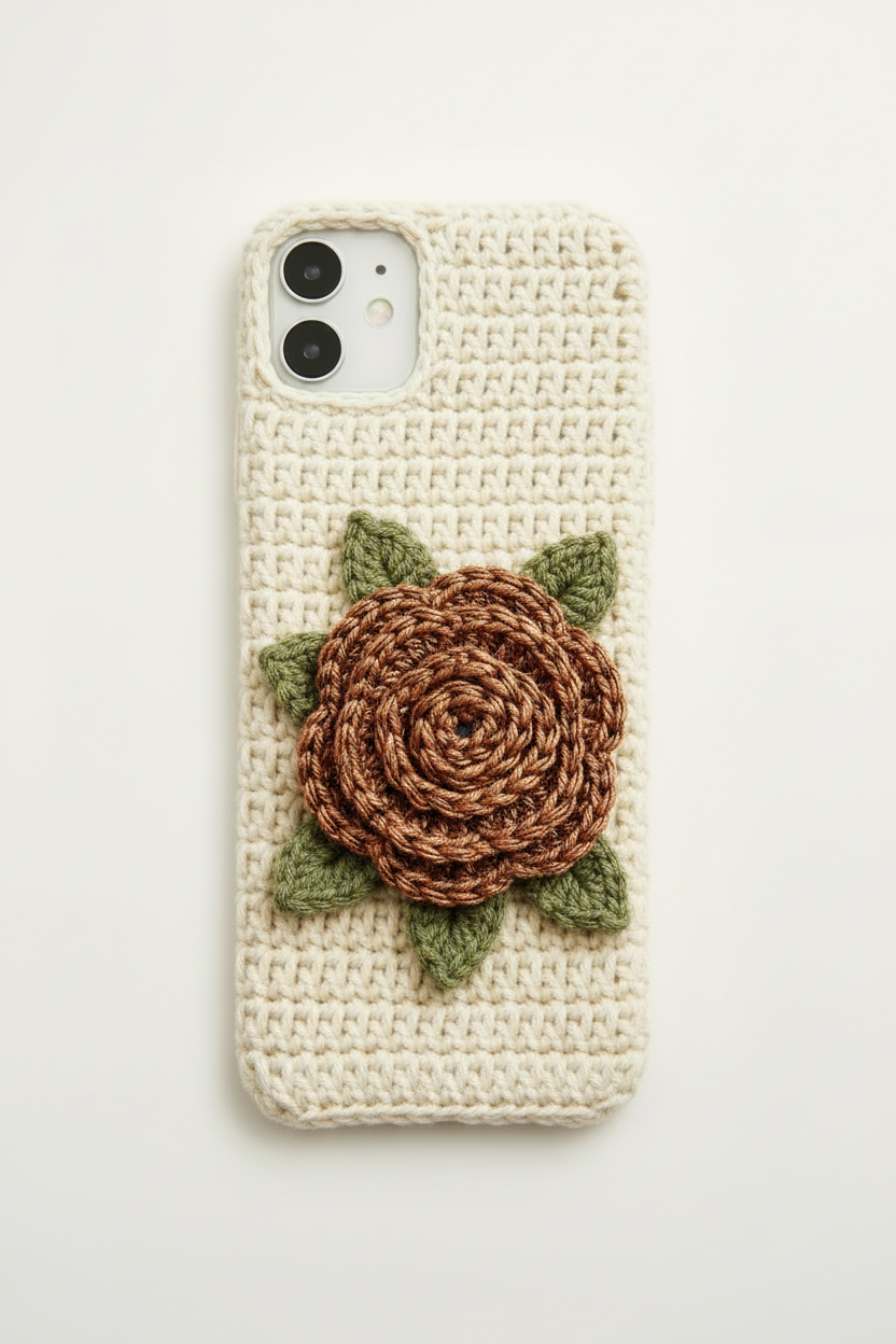 Handmade Crochet Rose Mobile Cover – Boho Phone Case