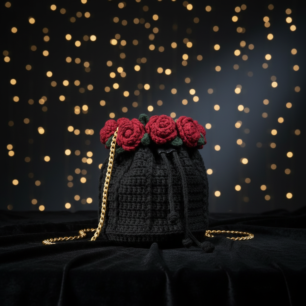 Bow-Shaped Crochet Bag with Pearl & Chain Strap