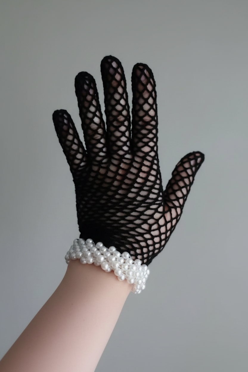 Handmade Crochet Pearl Net Gloves