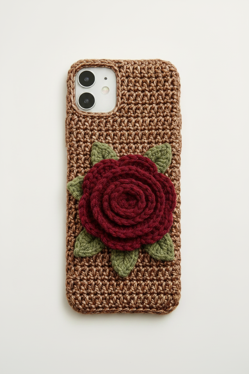 Handmade Crochet Rose Mobile Cover – Boho Phone Case