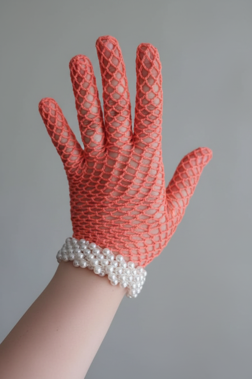Handmade Crochet Pearl Net Gloves