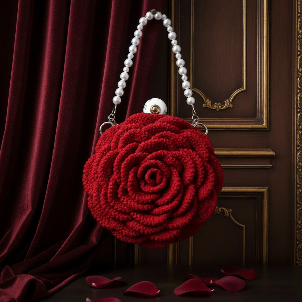 Handmade Round Rose Crochet Bag|Knots by Faisal