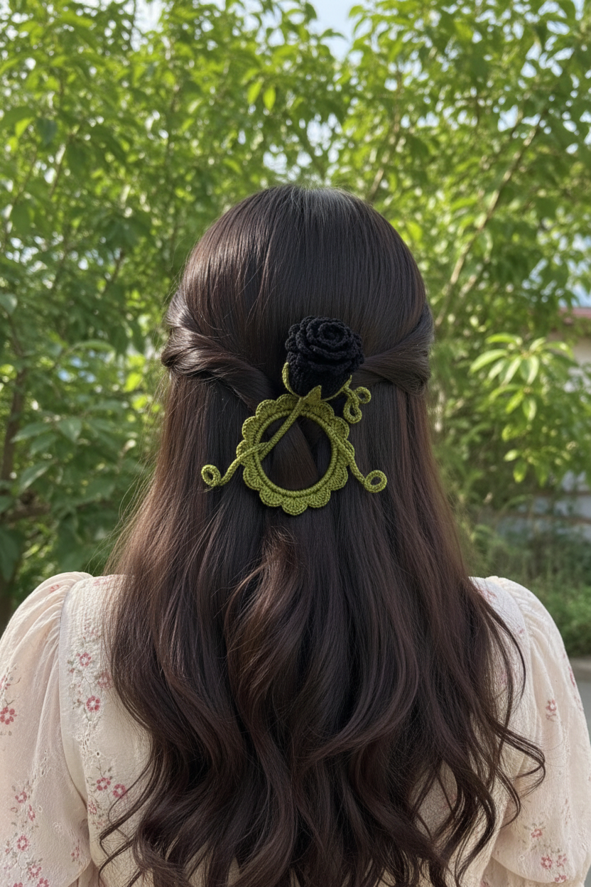 Crochet Rose Hair Clip