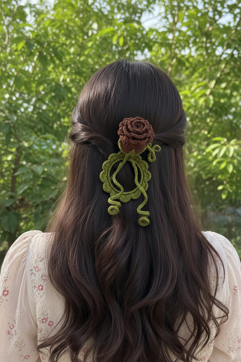 Crochet Rose Hair Clip