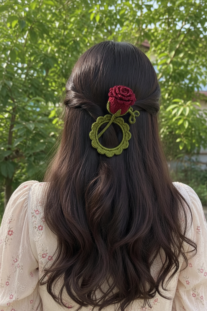 Crochet Rose Hair Clip