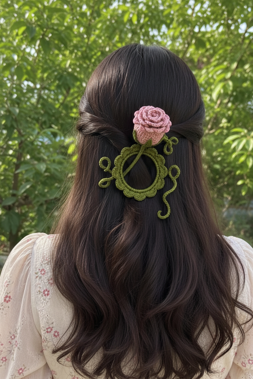 Crochet Rose Hair Clip