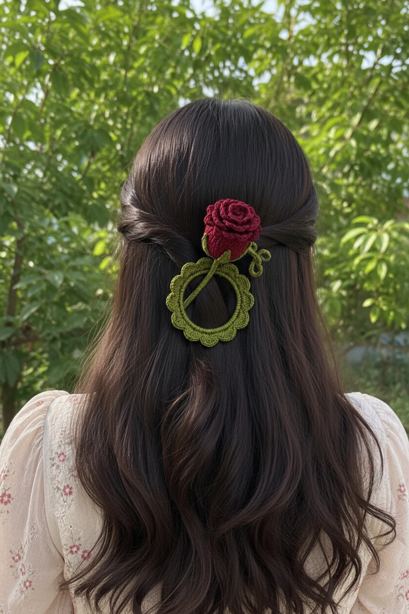 Crochet Rose Hair Clip