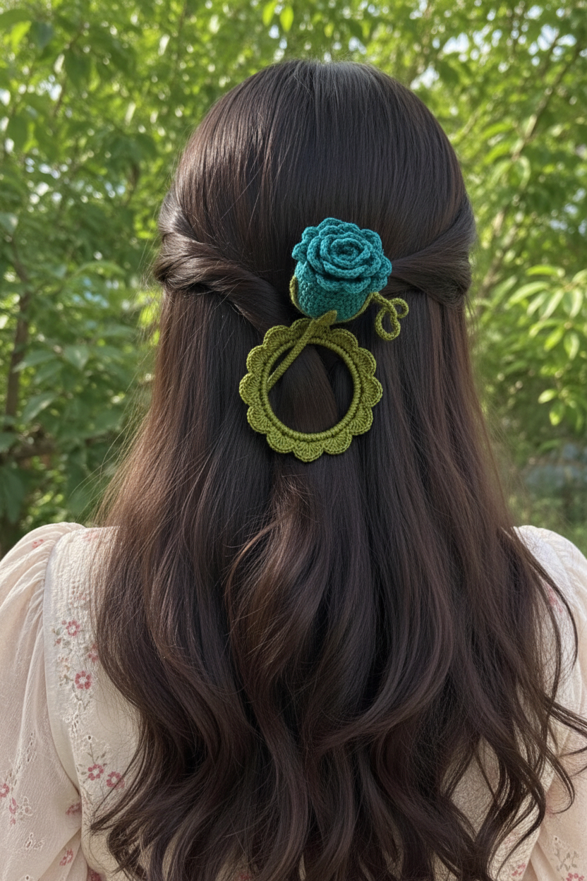Crochet Rose Hair Clip