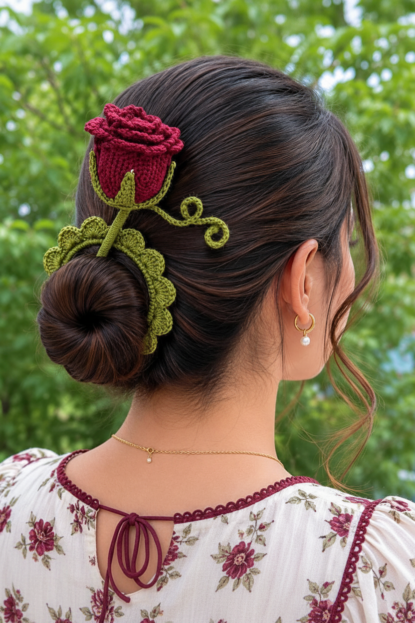 Crochet Rose Hair Clip