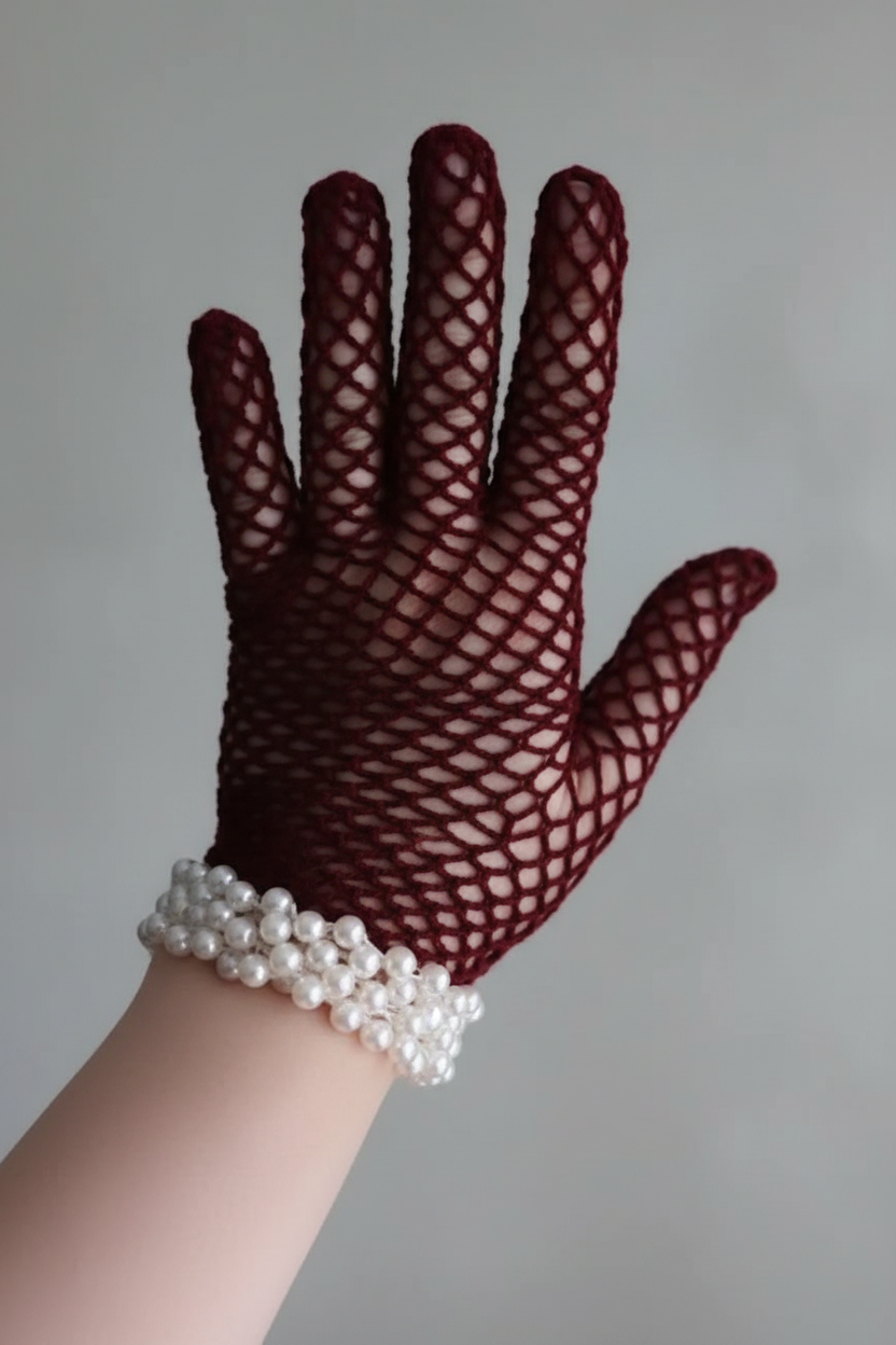 Handmade Crochet Pearl Net Gloves