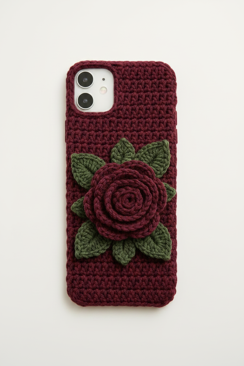 Handmade Crochet Rose Mobile Cover – Boho Phone Case
