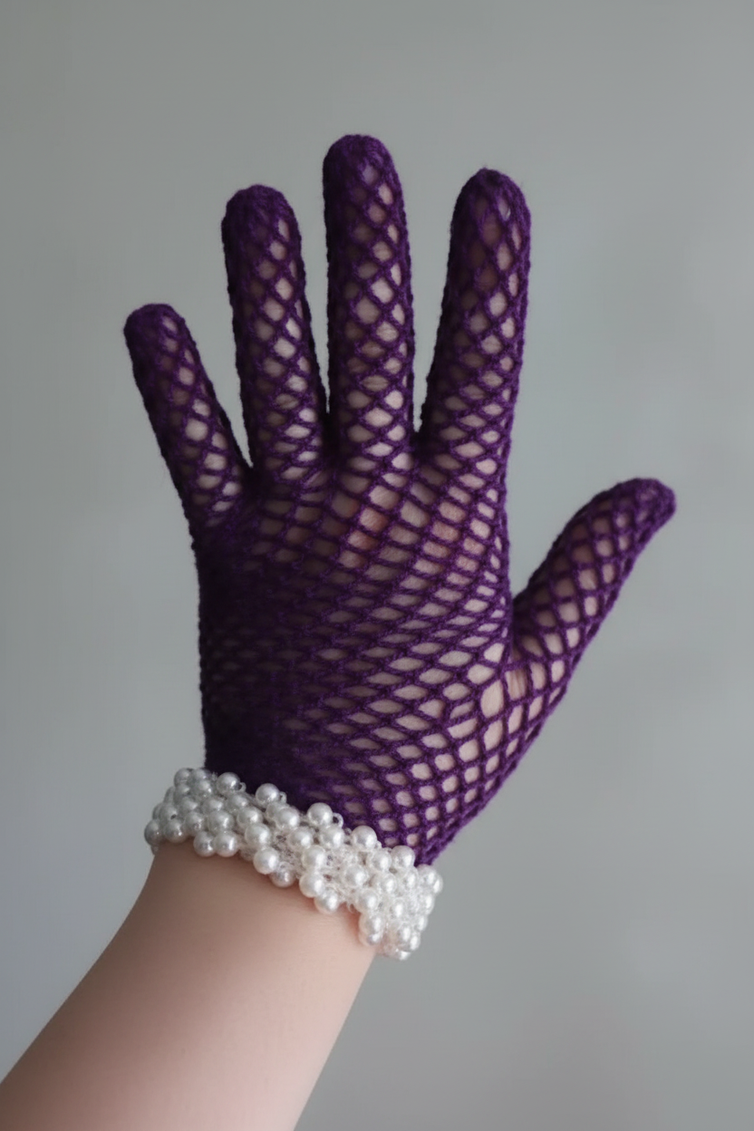 Handmade Crochet Pearl Net Gloves