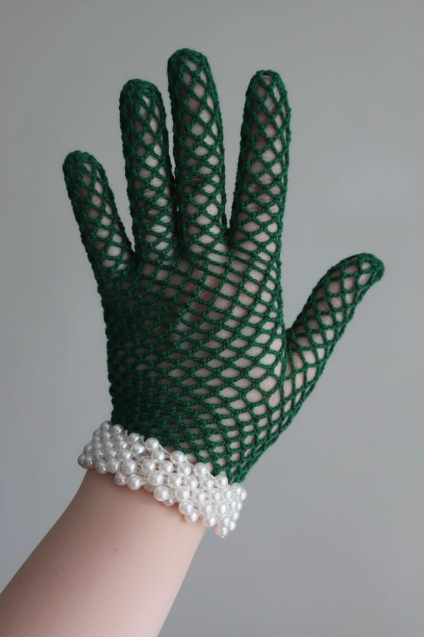 Handmade Crochet Pearl Net Gloves