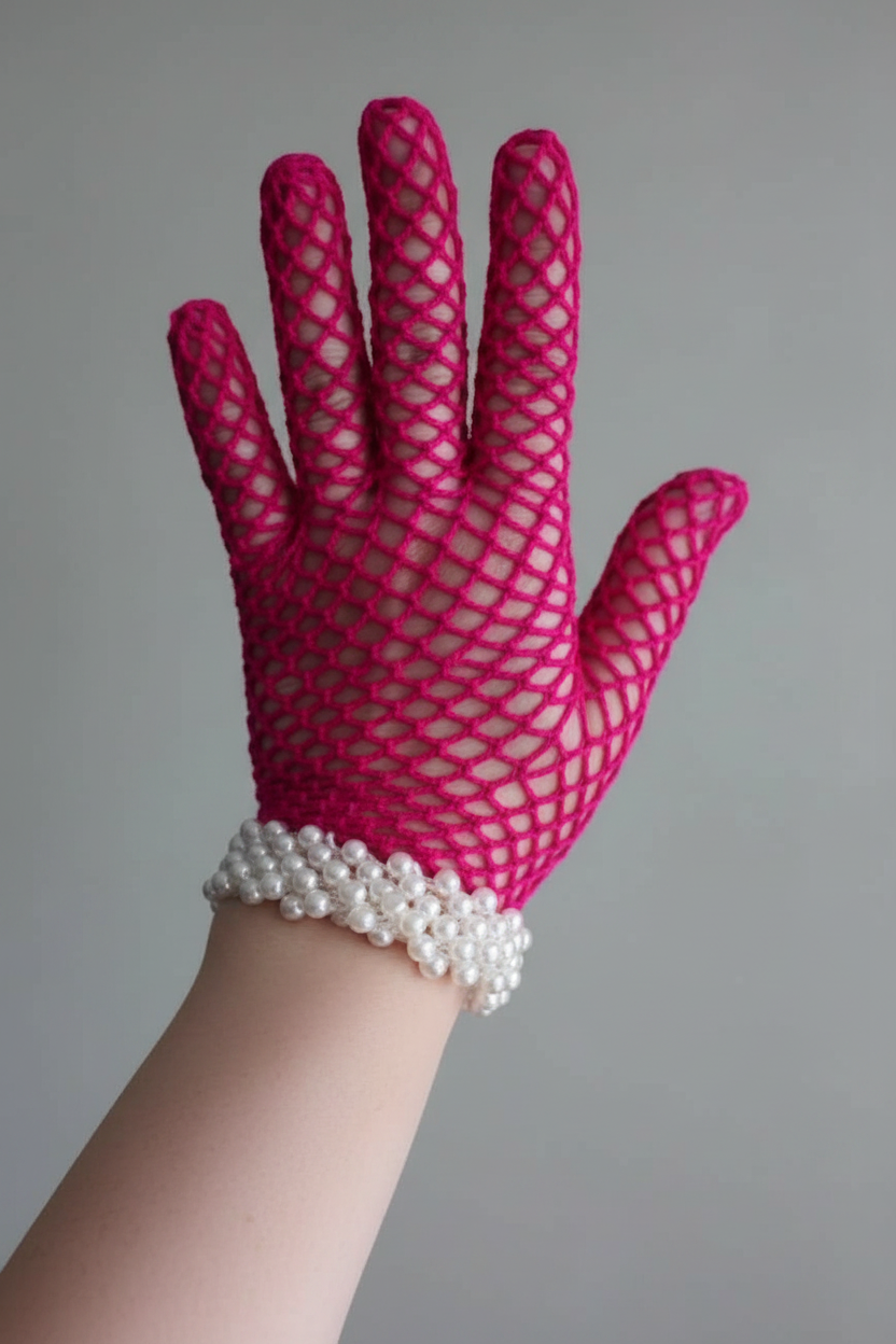 Handmade Crochet Pearl Net Gloves