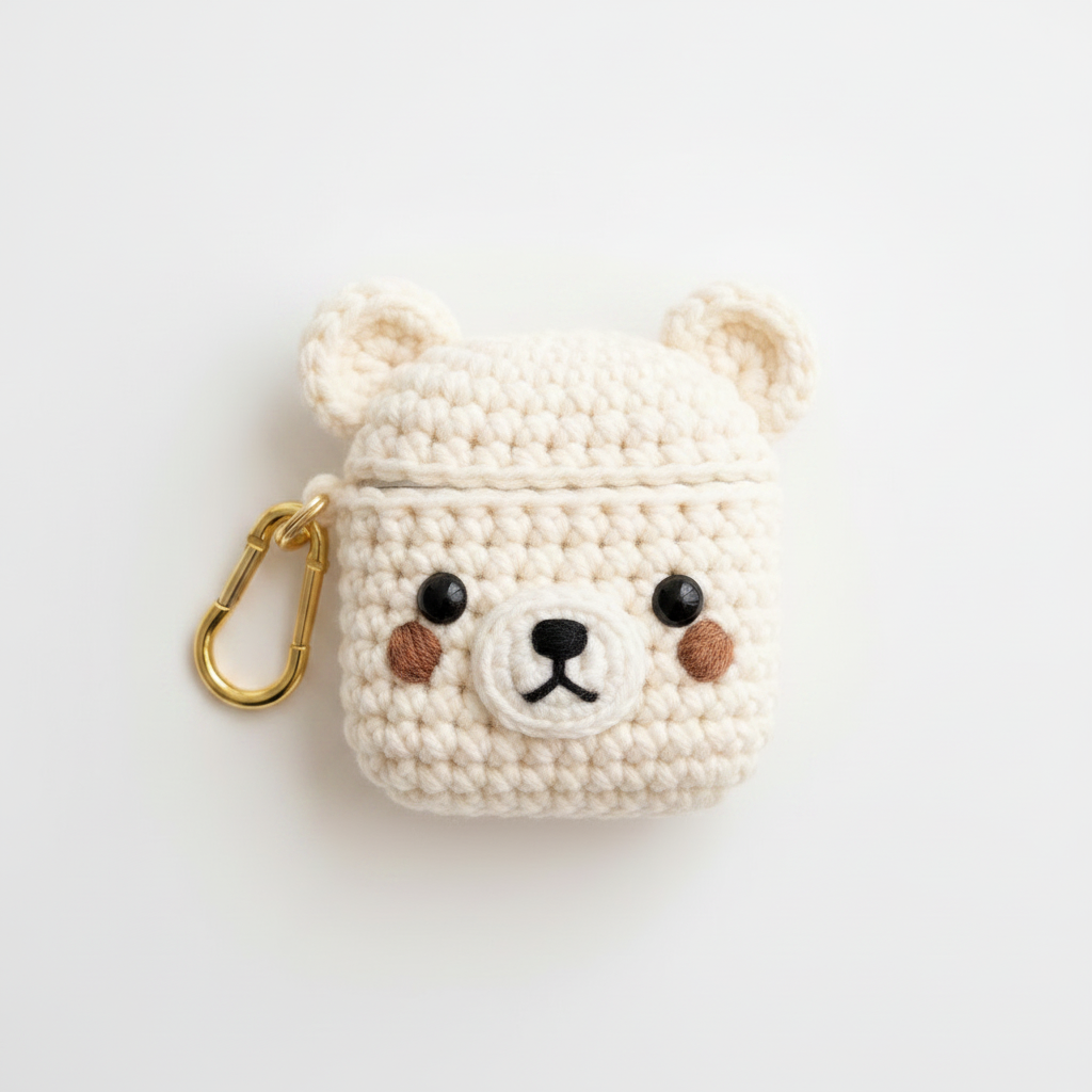Crochet Bear AirPods Case - Cream White
