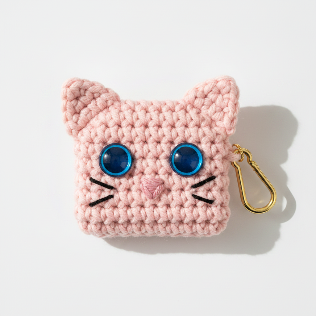 Crochet Cat AirPods Case - Pink