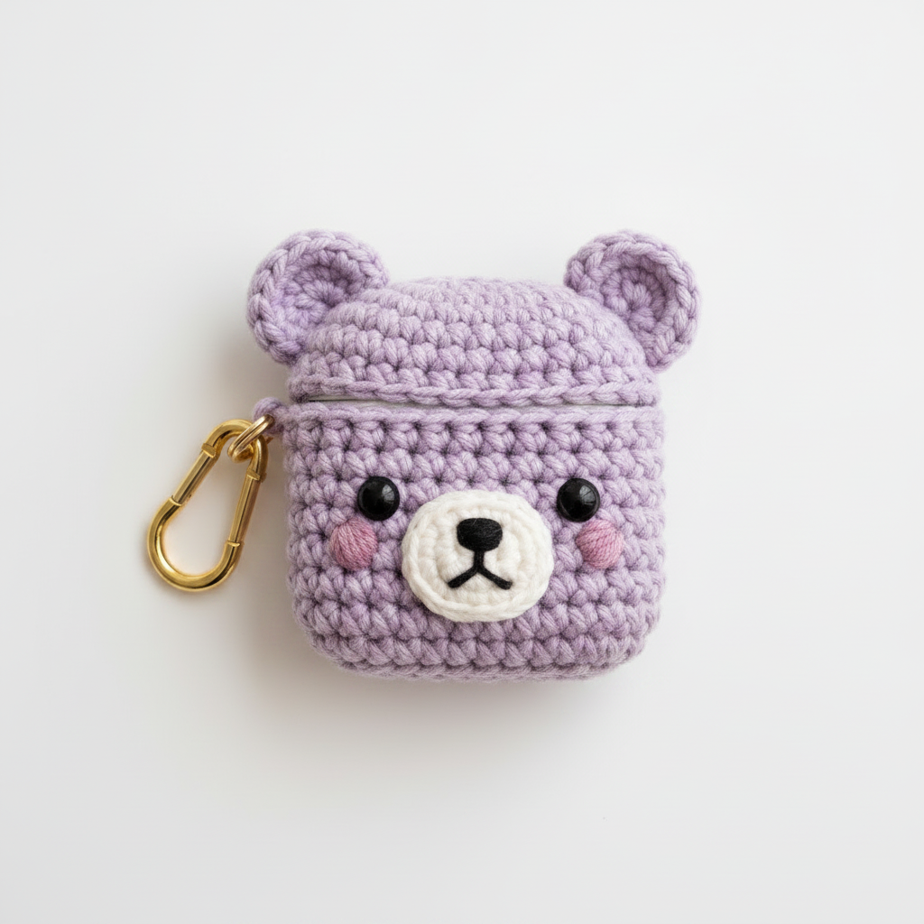 Crochet Bear AirPods Case - Purple