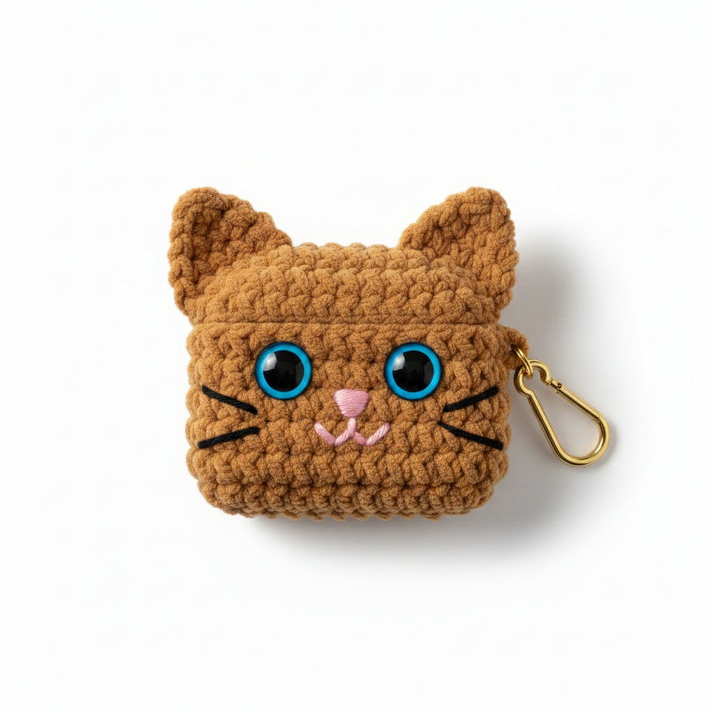 Crochet Cat AirPods Case - Camel