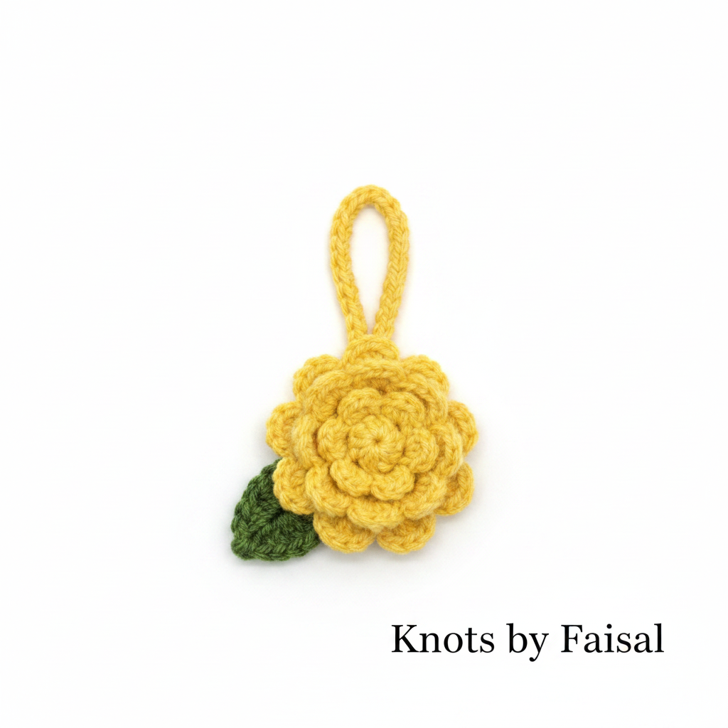 Yellow crochet flower keychain by Knots by Faisal