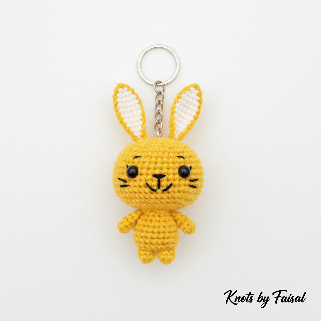 Yellow crochet bunny keychain by Knots by Faisal