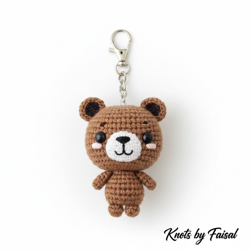 Brown crochet bear keychain by Knots by Faisal