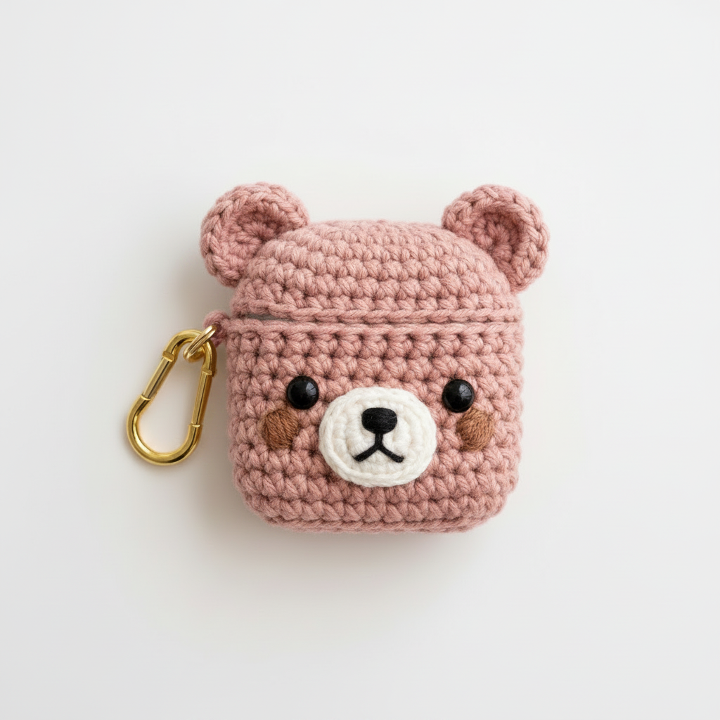Crochet Bear AirPods Case - Dusty Pink