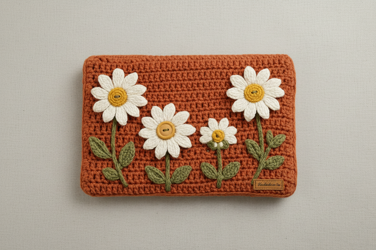 Crochet Daisy Laptop Cover - Terracotta
