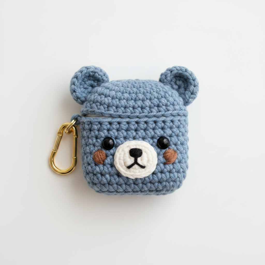 Crochet Bear AirPods Case - Blue