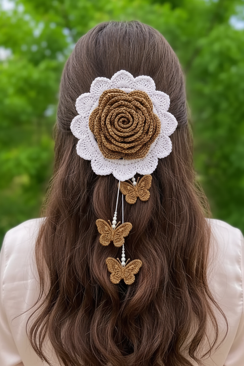 Crochet Butterfly Rose Hair Clip - Bronze lifestyle