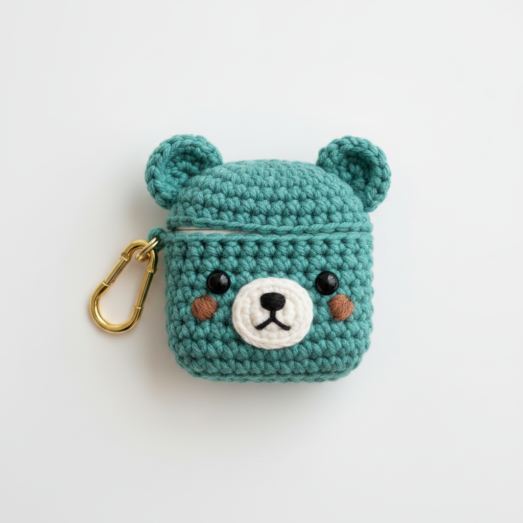 Crochet Bear AirPods Case - Teal