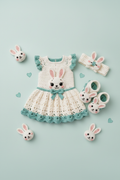 Crochet Bunny Baby Dress Set - Teal