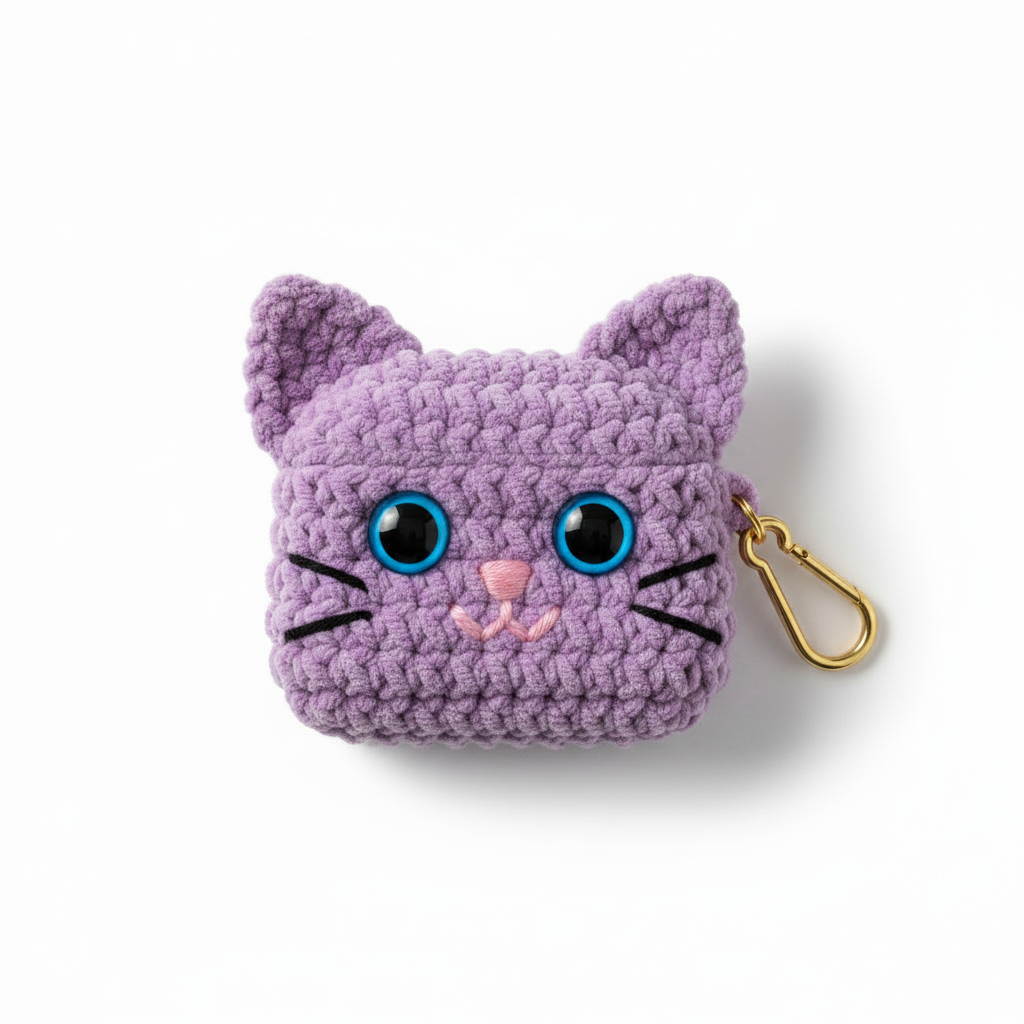 Crochet Cat AirPods Case - Lavender