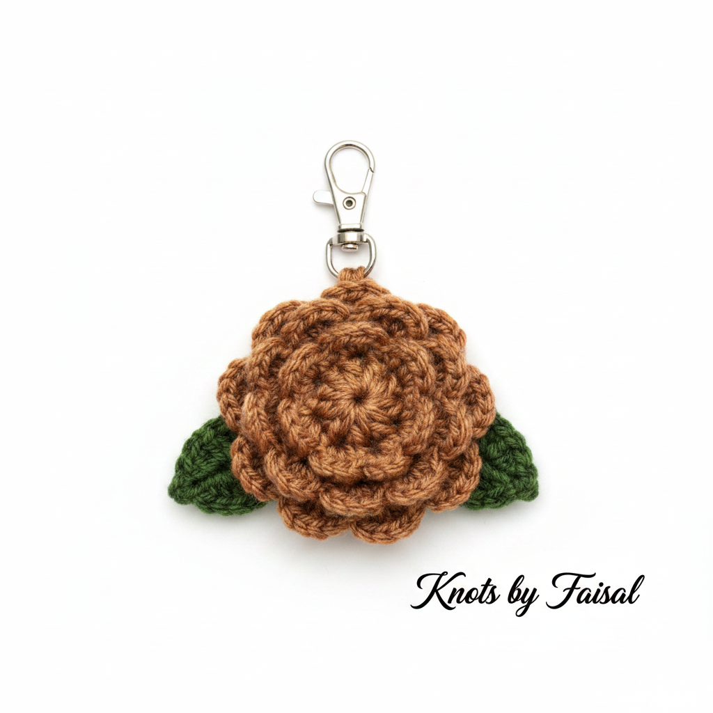 Bronze crochet flower keychain by Knots by Faisal