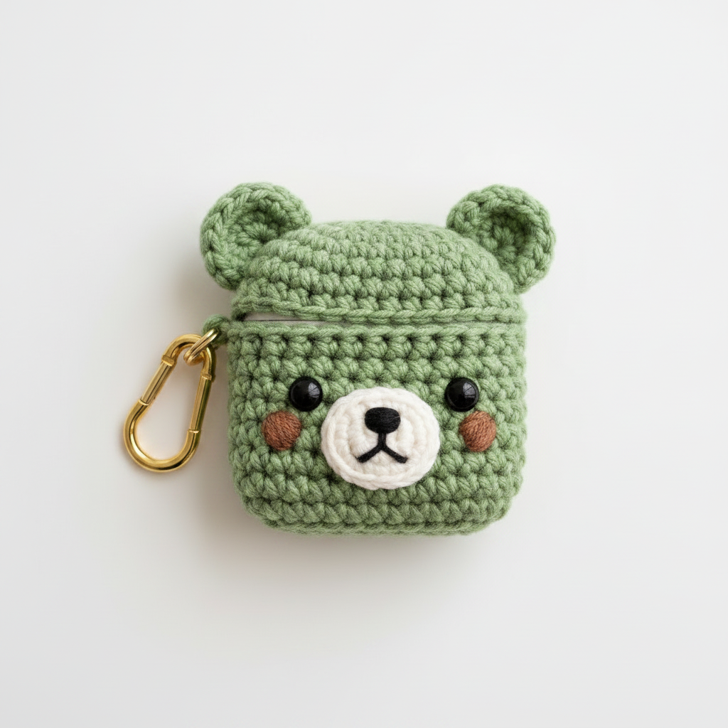 Crochet Bear AirPods Case - Sage Green