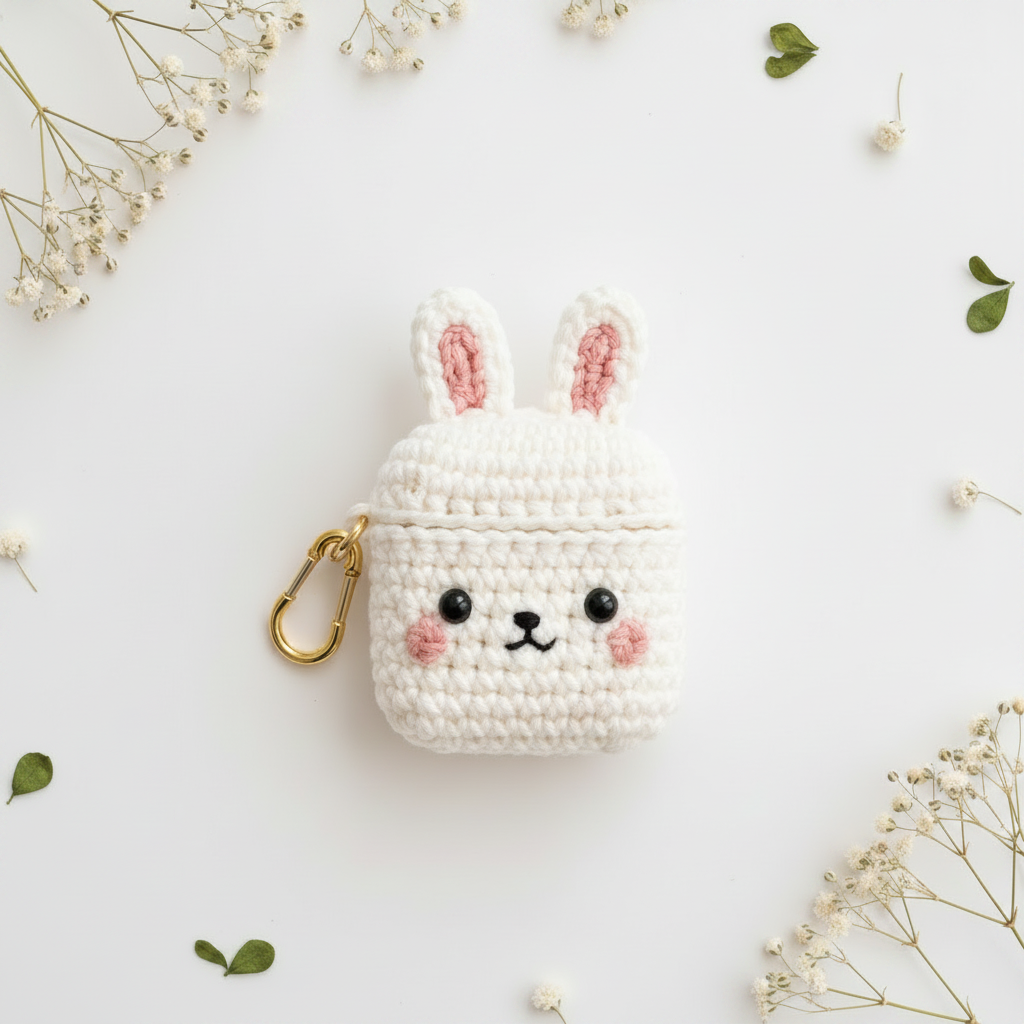 Crochet Bunny AirPods Case - White