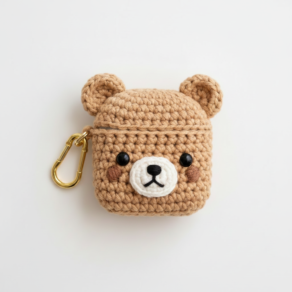 Crochet Bear AirPods Case - Camel Brown