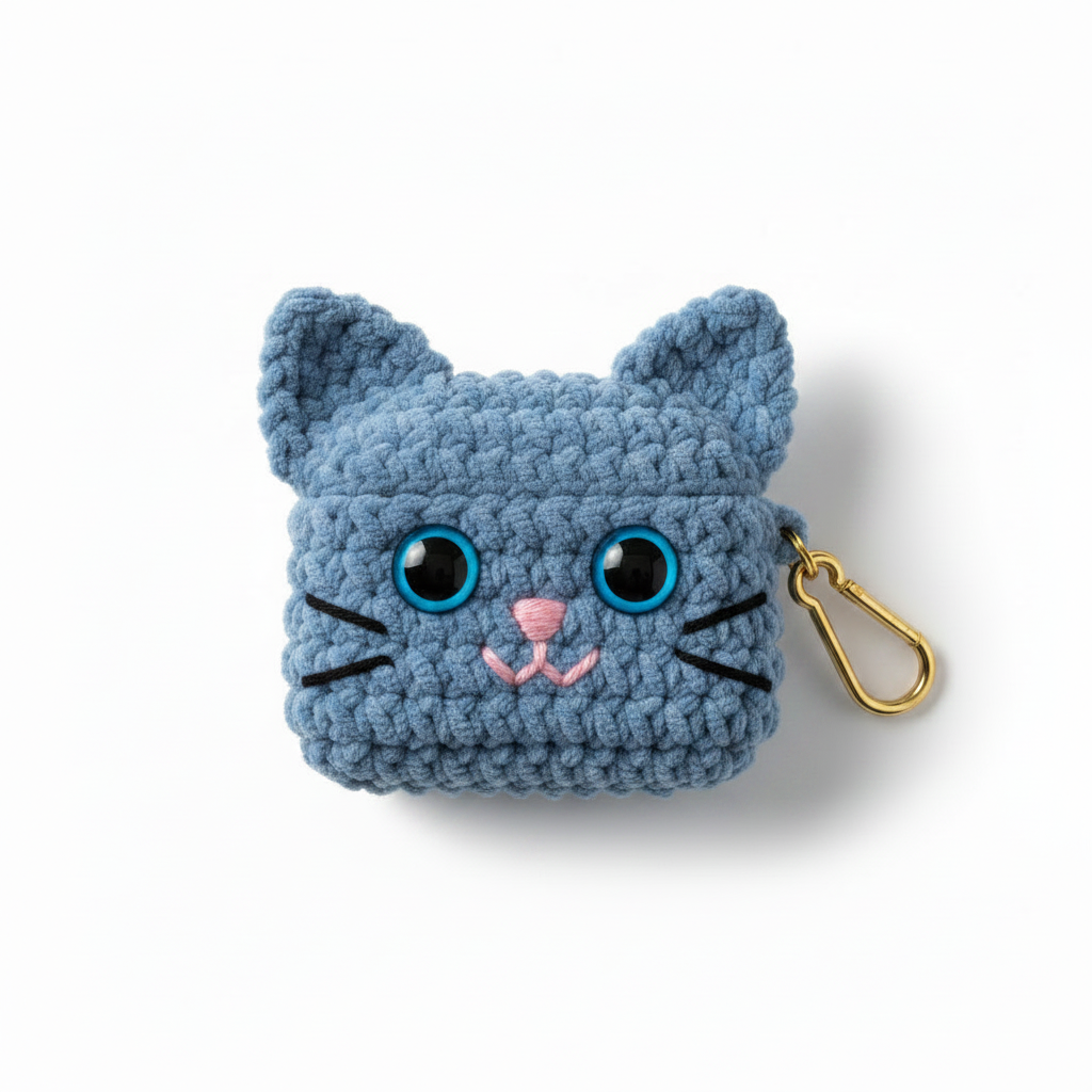 Crochet Cat AirPods Case - Blue