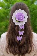 Crochet Butterfly Rose Hair Clip - Purple lifestyle clean