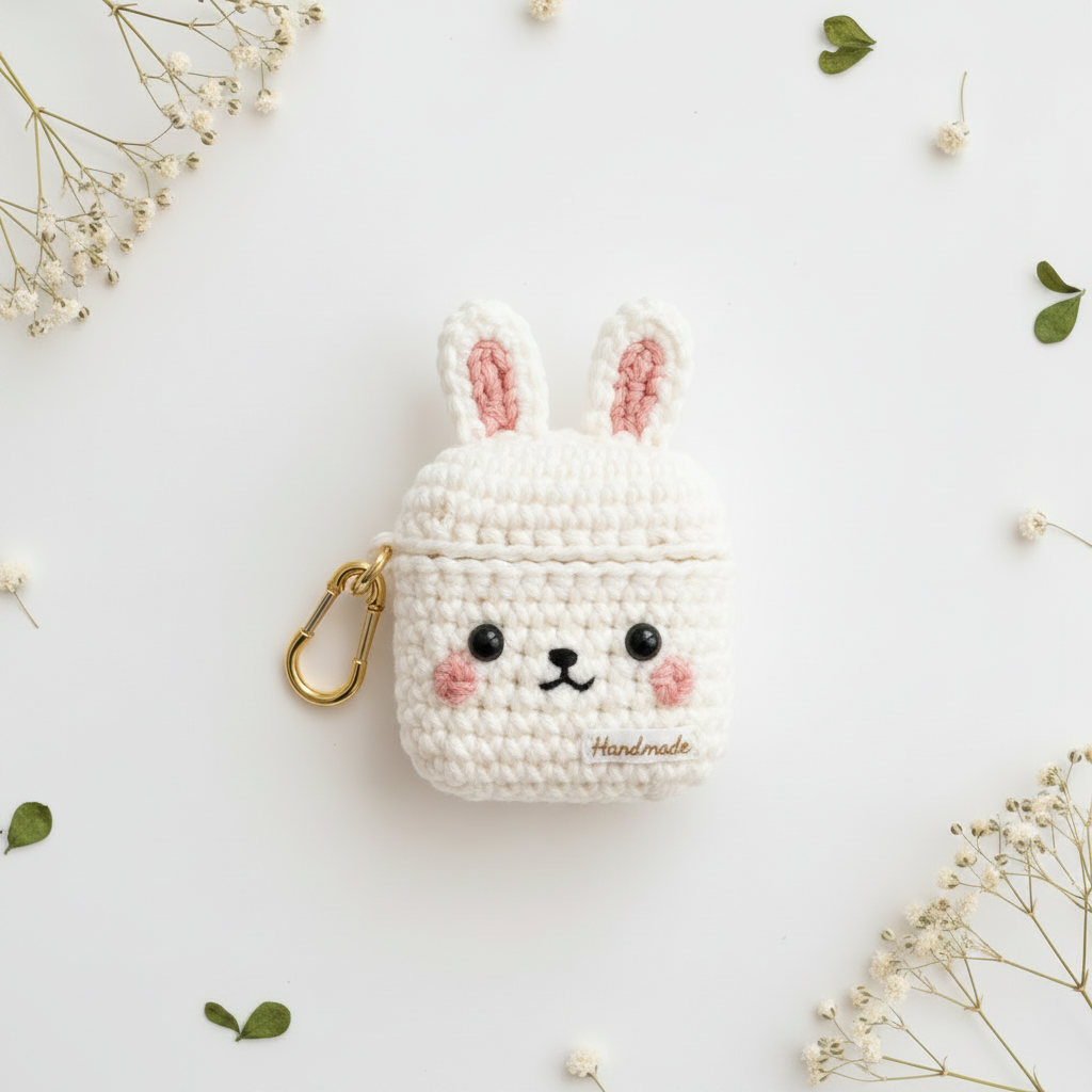 Crochet Bunny AirPods Case - Beige