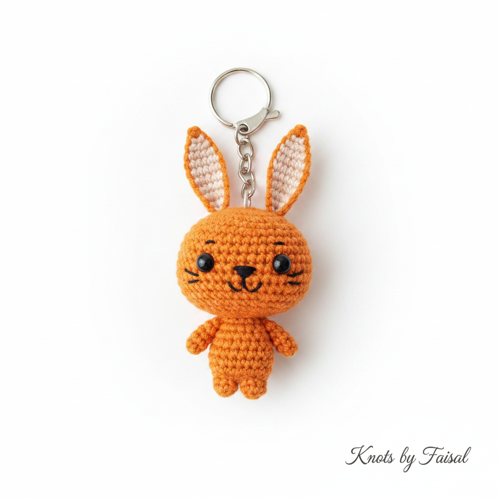 Orange crochet bunny keychain by Knots by Faisal