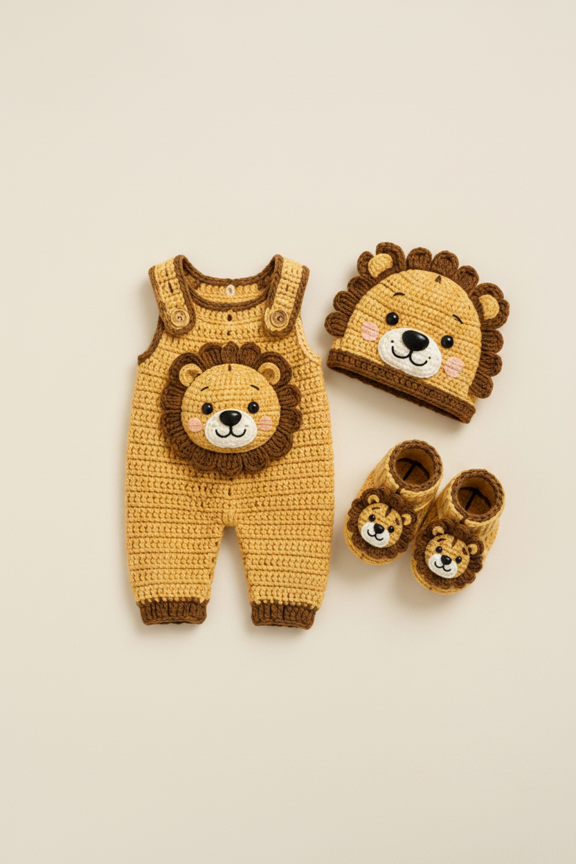 Lion Crochet Baby Romper Set