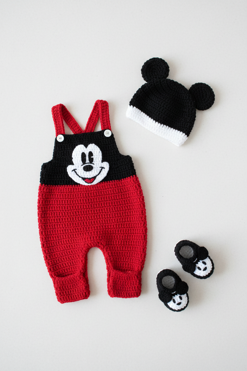 "Classic Mickey" Crochet Baby Romper Set