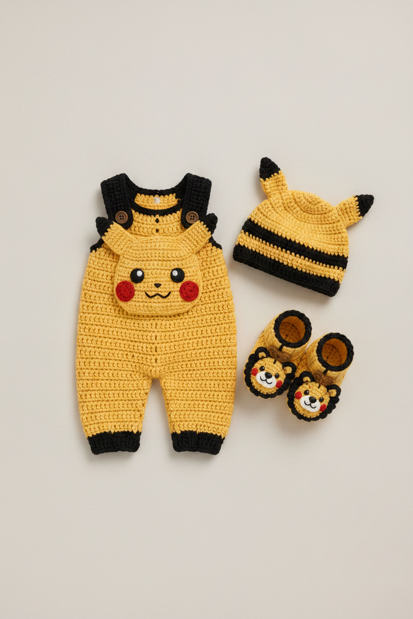 Pikachu Crochet Baby Romper Set