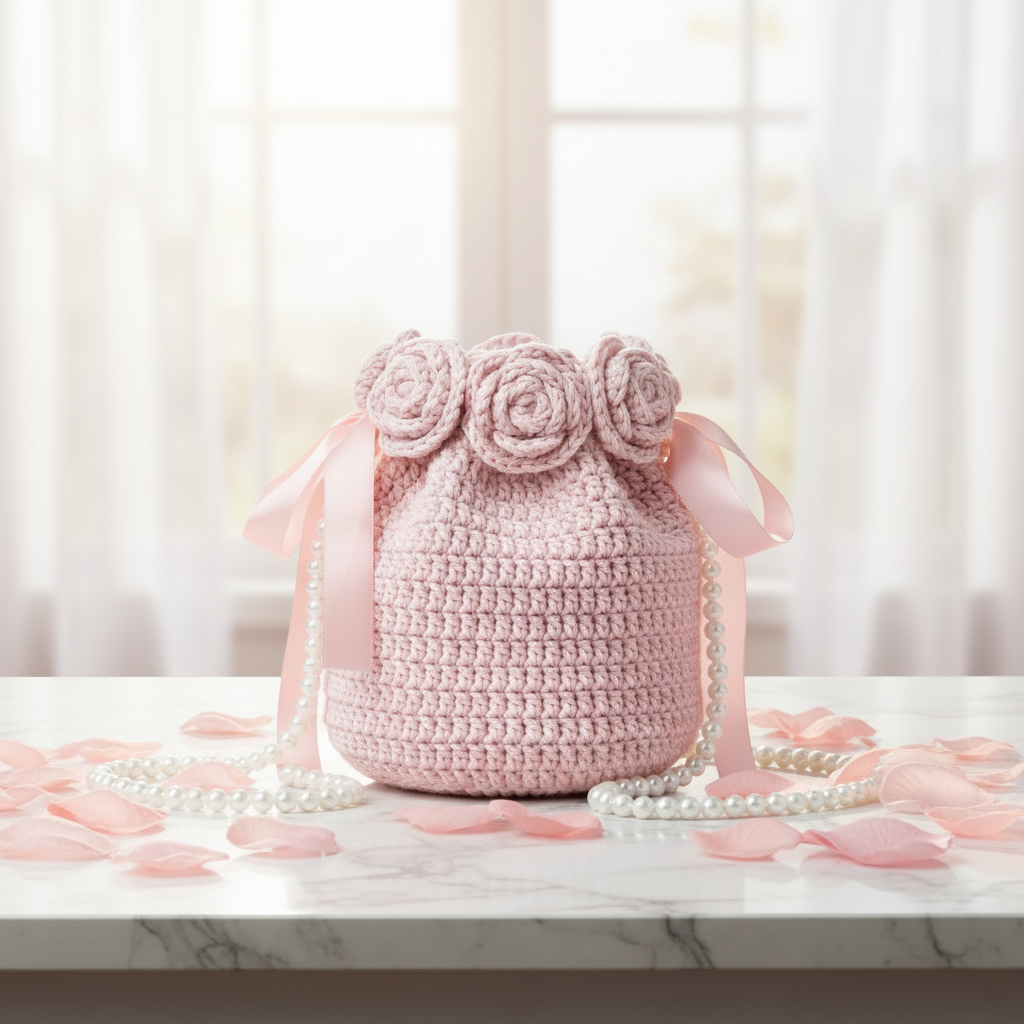 Bow-Shaped Crochet Bag with Pearl & Chain Strap