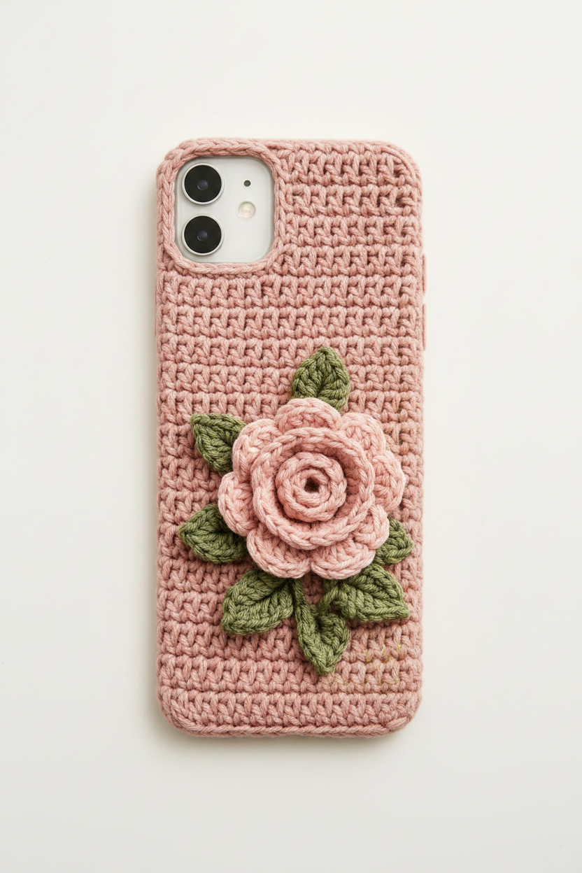 Handmade Crochet Rose Mobile Cover – Boho Phone Case