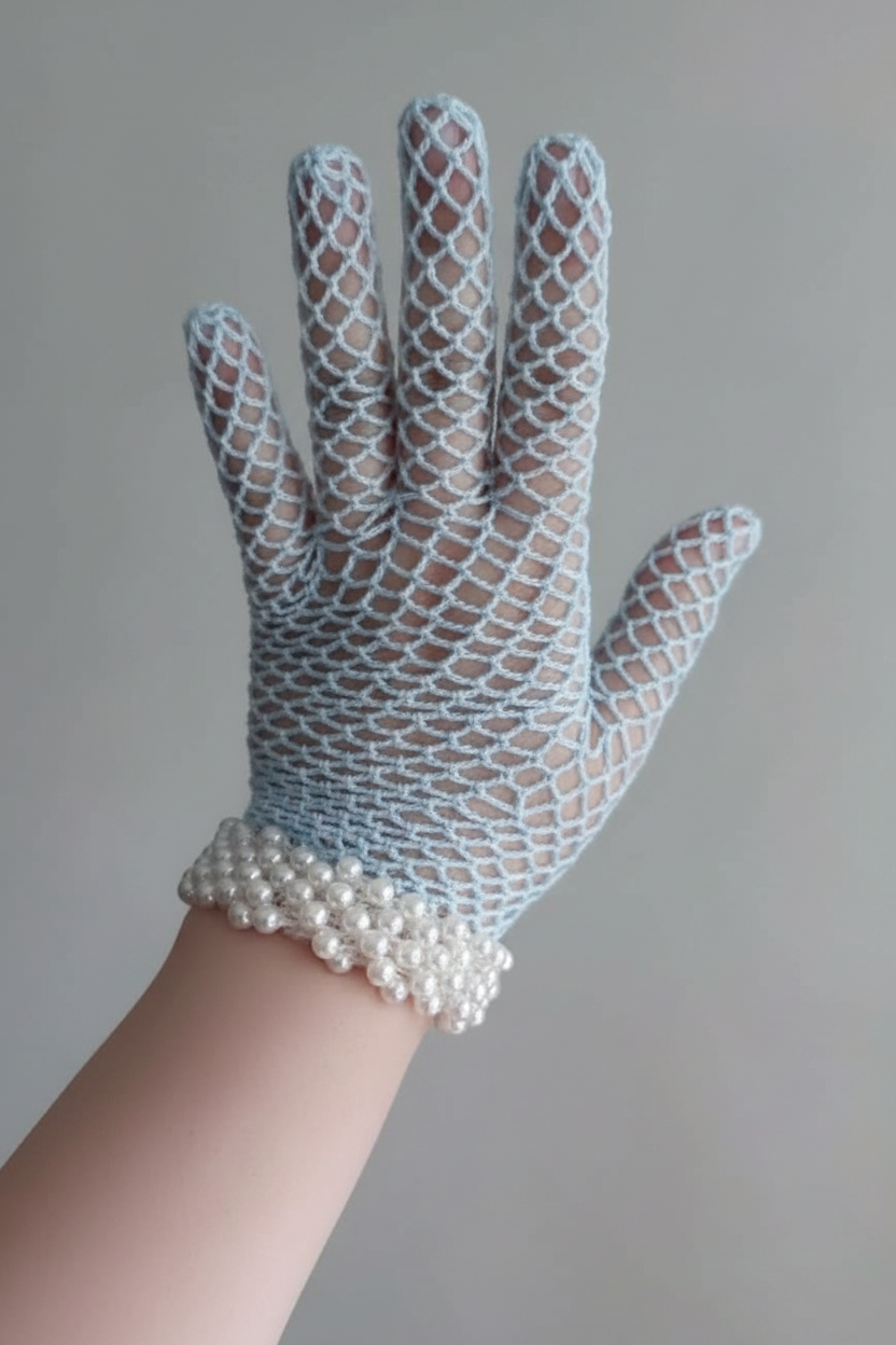Handmade Crochet Pearl Net Gloves