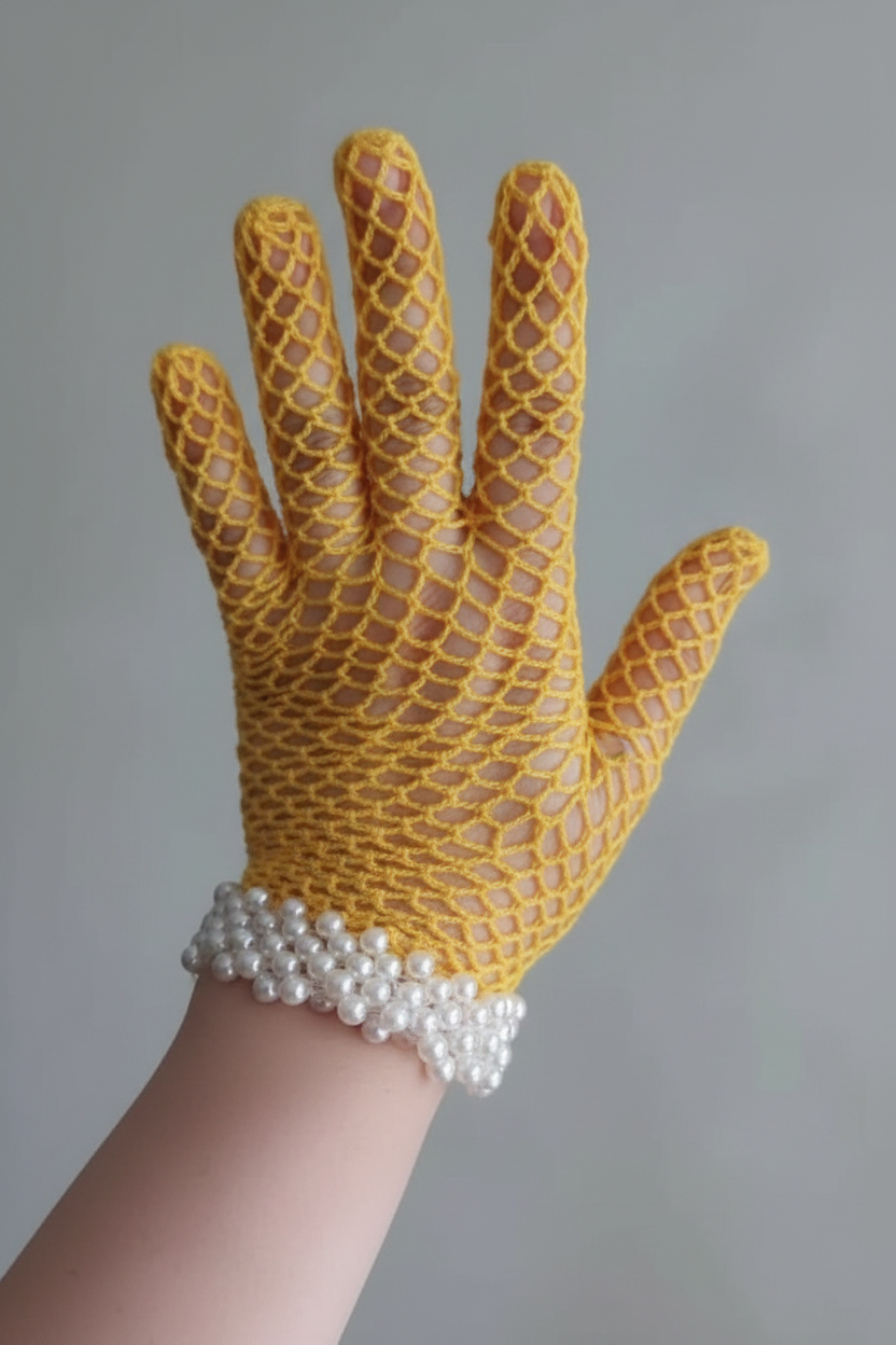 Handmade Crochet Pearl Net Gloves