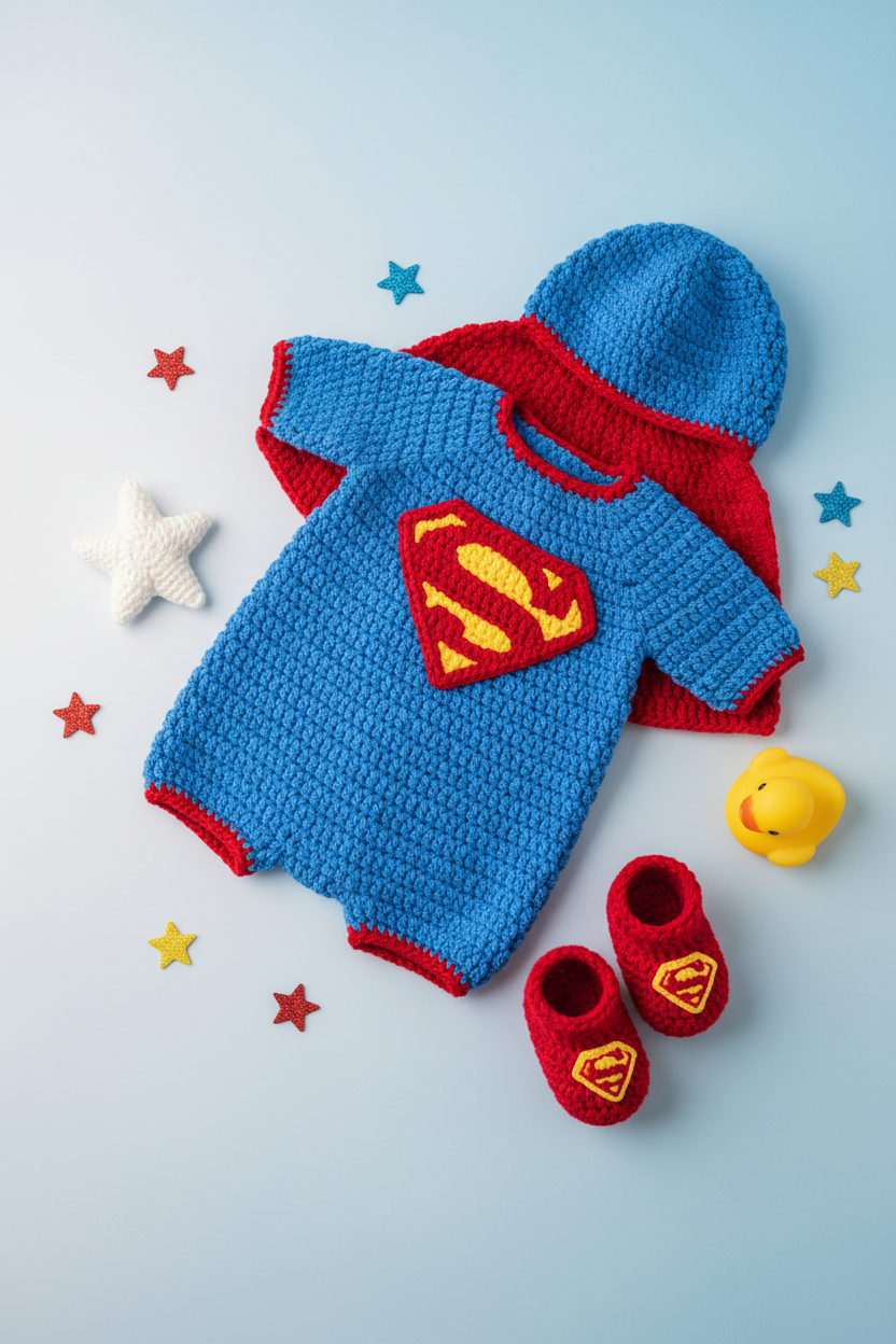 Superman Crochet Baby Romper Set