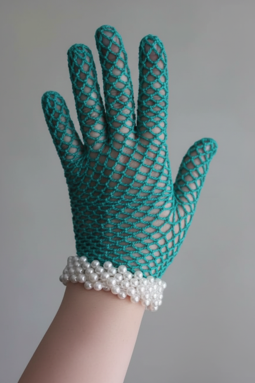 Handmade Crochet Pearl Net Gloves